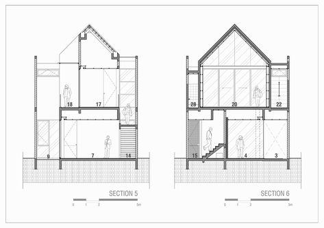 Gallery of ‘HHH’ House / Simple Projects Architecture - 70 Architecture Plan Diagram, Section Of House, Residential Architecture Facades, Simple Architecture, Residential Architecture Apartment, Narrow House Plans, Section Drawing, Architecture Elevation, House Simple