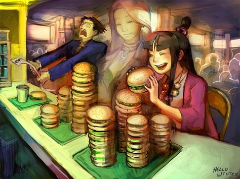 Eek! The bill for those burgers Maya Fey! Phoenix Wright Maya Fey, Apollo Justice, Professor Layton, Phoenix Wright, Heart Flutter, Ace Attorney, Gorillaz, Best Games, Legend Of Zelda