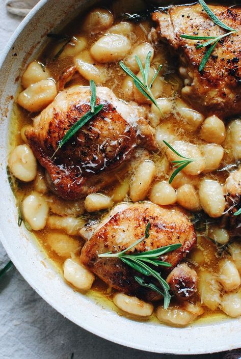 Chicken Thigh Gnocchi Recipes, Chicken Thighs And Gnocchi, Chicken And Gnocchi Recipes, Healthy Spring Dinner Recipes, Frozen Gnocchi, Bev Cooks, Chicken Gnocchi, One Pot Dinners, Rosemary Chicken