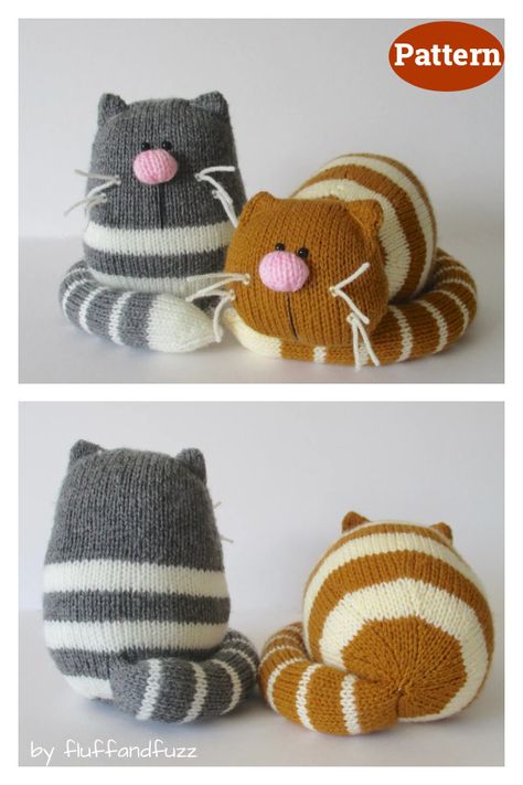 Fat Cat Knitting Patterns Sentro Knitting Machine Stuffed Animals, Circular Knitting Patterns Free, Round Knitting Machine Patterns, Knitted Animals Free Patterns, Crochet Heart Cat, Addi Projects, Diy Knitting Machine, Machine Knitting Patterns, Cat Pillow Pattern