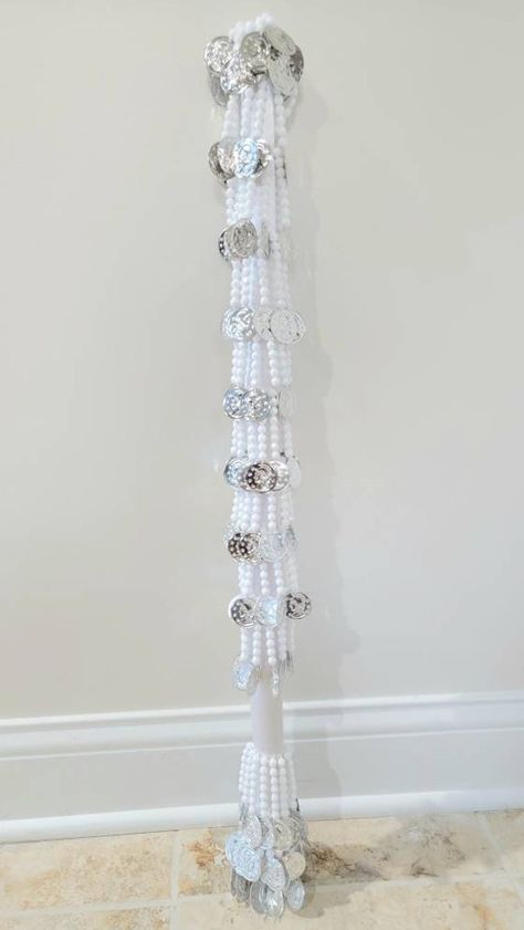 "Traditional Wedding cane Kopala.  Groom's Stick decorated with white beads and Silver coins.  Wood stick 30\" tall." Assyrian Wedding, Canes Decor, Walking Cane, Wood Sticks, Walking Canes, White Beads, Silver Coins, Traditional Wedding, Colour Palette