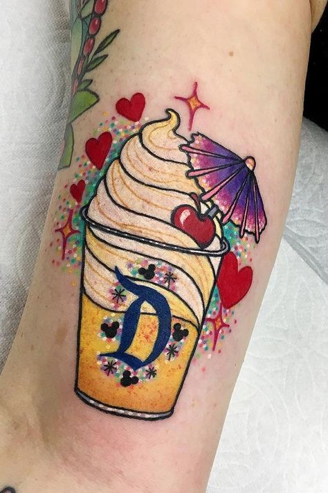 Disney Food Tattoo, Disney Snack Tattoo, Disney Traditional Tattoo, Disneyland Tattoo, Coordinating Tattoos, Matching Disney Tattoos, Disneyland Treats, Cartoons Tattoo, Tattoos Disney