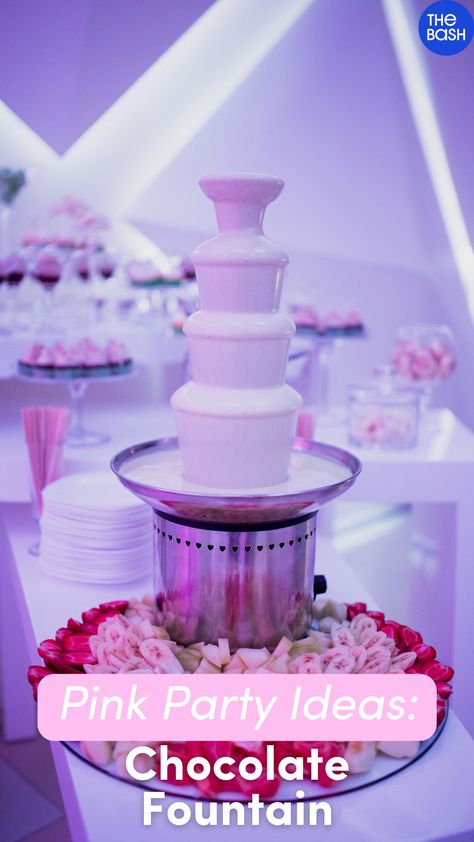 Pink Chocolate Fountain, Chocolate Fountain Bar, Pink Party Ideas, My Super Sweet 16, Super Sweet 16, Pink Treats, Pink Party Theme, Chocolate Fountain, Pink Chocolate