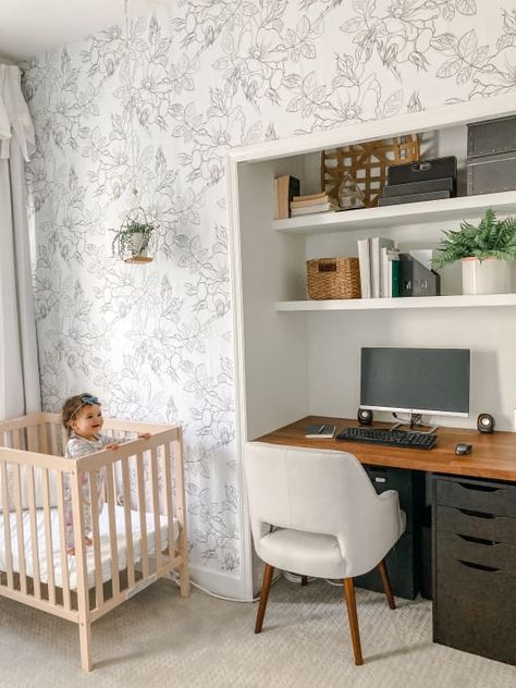 Nursery Office Ideas, Office Nursery Combo, Nursery Office Combo, Nursery Guest Room Combo, Cloffice Ideas, Live Edge Dining Room, Guest Room Combo, Nursery Guest Room, Home Office Closet