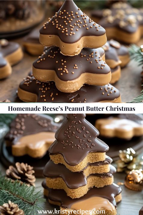 Bring the festive spirit to your kitchen with these Homemade Reese’s Peanut Butter Christmas treats! Combining creamy peanut butter and rich chocolate tree, these delightful no-bake sweets are shaped into fun holiday designs like trees, stars, or bells. Perfect for gifting, holiday parties, or enjoying with your family, these treats are a simple yet indulgent way to celebrate the season. #ChristmasTreats #HolidayDesserts #PeanutButterLovers #ChocolateDelight #FestiveSweets #ChristmasRecipes Christmas Tree Peanut Butter Cups, Peanut Butter Cup Christmas Trees, Reese’s Peanut Butter Cup Christmas Trees, Peanut Butter Christmas Tree, Peanut Butter Trees, Christmas Treats Peanut Butter, Peanut Butter Christmas Trees, Bake Sweets, Chocolate Tree