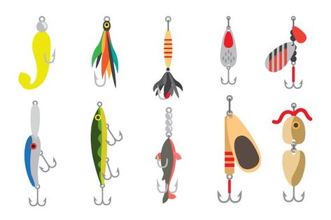 Fish lure with hook flat icons by Stock-Smart-Start on @creativemarket Fishing Lures Art, Fish Lure, Flat Icons, Fishing Bait, Creative Sketches, Flat Icon, Pencil Illustration, Paint Markers, Business Card Logo