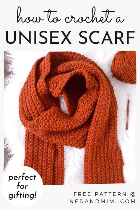 Adult Scarf Knitting Pattern, Knit Look Crochet Scarf Pattern, Ribbed Scarf Crochet Pattern Free, Crochet Scarf For Women, Crochet Ribbed Scarf Pattern Free, Crochet Unisex Scarf Pattern Free, Easy Crochet Projects Scarf, Crochet Scarves Free Patterns Easy For Men, Crochet Wool Scarf Pattern