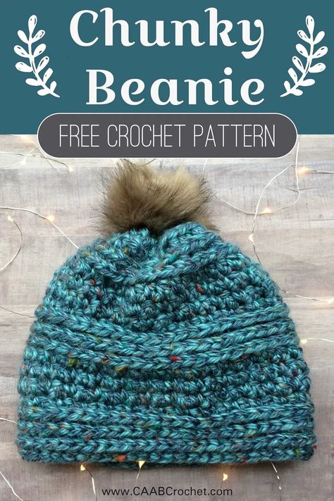 This chunky beanie pattern uses size 6 yarn, which makes it a nice, quick project to work up. The result is a thick, warm and modern hat! Perfect for the dead of winter and chilly nights! Free crochet pattern from Cute As A Button Crochet. #caabcrochet #freecrochetpattern #superbulky #beanie Chunky Beanie Crochet Pattern, Bulky Yarn Crochet, Chunky Yarn Crochet, Chunky Crochet Hat, Pillow Patterns, Chunky Beanie, Hat Patterns Free, Crochet Hat Free, Crochet Knit Hat