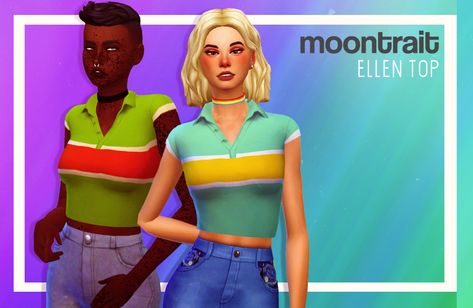 MOONTRAITELLEN TOP • ea mesh • bgc • 9 swatches in Summer Clarity by @pleyita • custom thumbnails • credits for mesh and texture goes to ea DOWNLOAD SFS (NO AD.FLY)you guys!! ive been pretty inactive lately but because the whole new job and finals to... Sims 4 80s Cc, Sims 4 80s, Sims 4 Clothes Cc, Sims 4 Decades Challenge, Clothes Cc, Sims 4 Cc Shoes, Sims 4 Mm Cc, Sims 4 Cc Skin, Sims 4 Mm