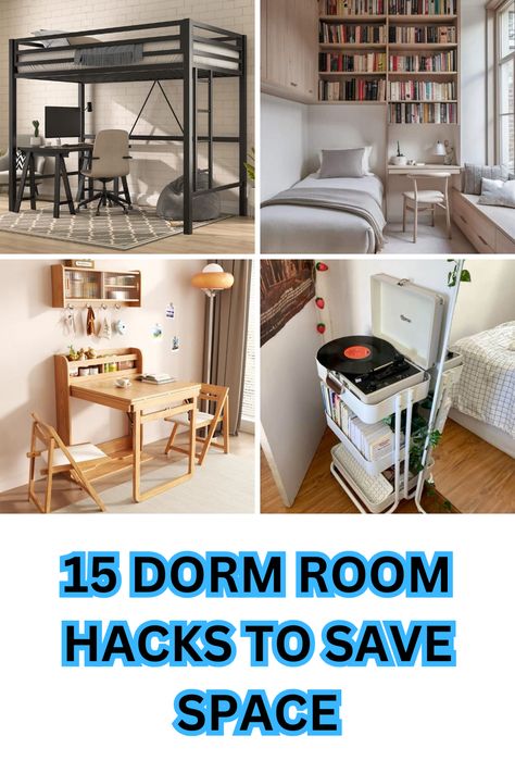 Dorm life doesn’t have to mean clutter and chaos! With these 15 genius dorm room hacks, you can make even the tiniest space feel cozy, organized, and efficient. From lofting your bed and adding vertical storage to using foldable furniture and clip-on lamps, these tricks will help you save space and keep things tidy. Perfect for anyone wanting to make the most of dorm living—check out these tips and create a dorm room that’s all yours! Dorm Space Saving Ideas, Wooden Pegboard, Small Guest Room, Loft Bed Frame, Dorm Room Hacks, Foldable Furniture, College Ideas, Room Hacks, Girls Dorm Room