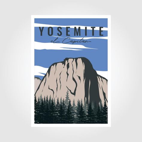 National Park Vintage Poster, Contemporary Fonts, Cityscape Photos, Vector Illustration Design, Nature Backgrounds, Yosemite National, Yosemite National Park, Background Banner, Font Bundles