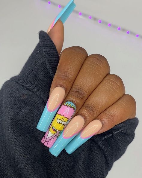 Bart Simpson Nails, Simpsons Nails, Character Nails, Nail Therapy, Nail Art Designs Videos, Pink Nail Designs, Pink Nail, Nails Desing, Random Pics