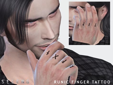 The Sims Resource - Runic Finger Tattoo Sims 4 Finger Tattoos, Sims 4 Hand Tattoos Male, Sims 4 Cc Hand Tattoos, Sims 4 Hand Tattoos, Black Finger Tattoo, Sims4 Tattoos, Sims Tattoos, Sims Tattoo, Cc Tattoo