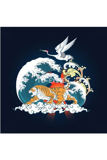 Tiger And Crane, Rising Sun Tattoos, Tail Tattoo, Asian Background, Asian Tigers, Flying Crane, Crane Tattoo, Tiger Images, Japanese Tiger