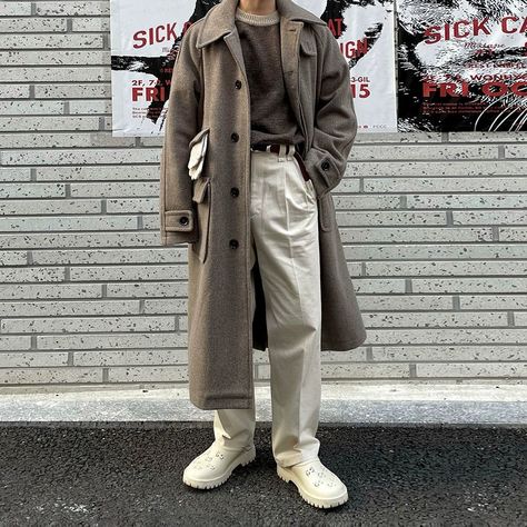 Collection: OH Atelier Available on ohgarments.com - Discover Quality Street Fashion Styles From Asia. As Seen on TikTok, Pinterest & Instagram #style #outfitinspo #koreanfashion #streetwear #streetfashion #aesthetic #y2k #outfitidea Trench Coat Korean Men, Mens Winter Trench Coat, Men’s Trench Coat Styling, British Clothing Men, Turtleneck Trench Coat Outfit Men, Tall Mens Outfits, Light Academia Aesthetic Outfit Male, Men Long Coat Outfit, Comfy Guy Outfits