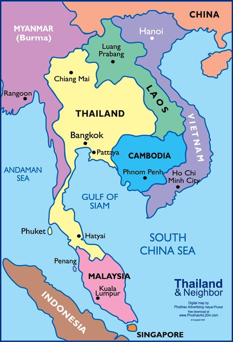 Thailand and surrounding countries. East Asia Map, Peta Pikiran, Bangkok Map, Countries Of Asia, Map Quiz, Thailand Tourism, Thailand Map, Word Map, Thailand Travel Guide