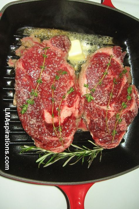 Always use my favorite Le Creuset grill pan for great pan grilled Ribeye, try this recipe @https://lmaspirations.com/pan-grilled-ribeye/ Pan Grilled Steak, Le Creuset Grill Pan Recipes, How To Cook Rib Eye Steak, Cast Iron Grill Pan Recipes, Rib Eye Steak Recipes Grilled, Lodge Grill, Le Creuset Grill Pan, Grill Pan Steak, Grill Pan Recipes