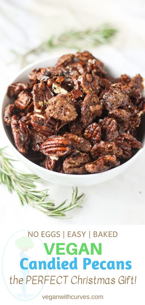 Vegan Candied Pecans, Vegan Pecan Recipes, Vegan Christmas Candy, Vegan Christmas Snacks, Vegan Candy Recipes, Vegan Holiday Appetizers, Vegan Christmas Appetizers, Pecans Candied, Roasted Pecans Recipe