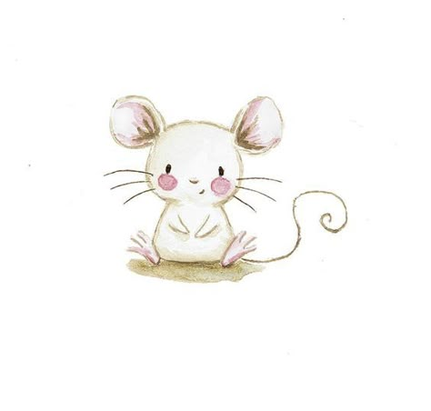 A Drawing, A Mouse, Mice, Cute Animals, Animals, Pink, White