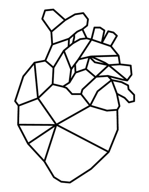 Printable Geometric Human Heart Coloring Page Abstract Heart Drawing, Human Heart Art, Heart Coloring Page, Human Heart Drawing, Geometric Shapes Drawing, Mario Coloring Pages, The Human Heart, Simple Drawings, Abstract Coloring Pages