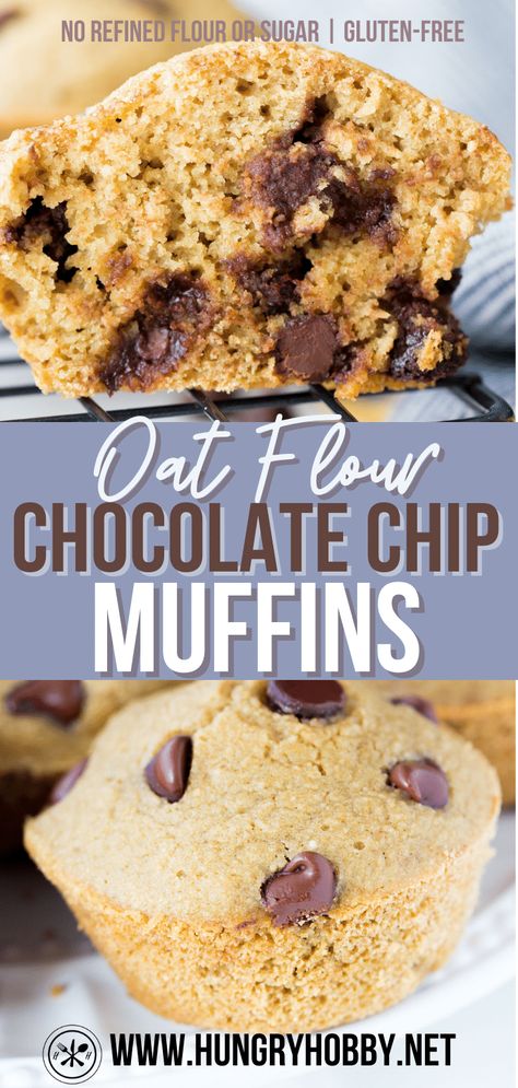 These oat flour chocolate chip muffins are made without refined flour or sugar for a healthier option packed with plenty of chocolate! Oat Flour Muffins, Christmas Biscotti, Carrot Oatmeal, Healthy Chocolate Chip Muffins, Protein Breakfasts, Oat Flour Recipes, Mini Chocolate Chip Muffins, Healthier Snacks, Breakfast Recipies