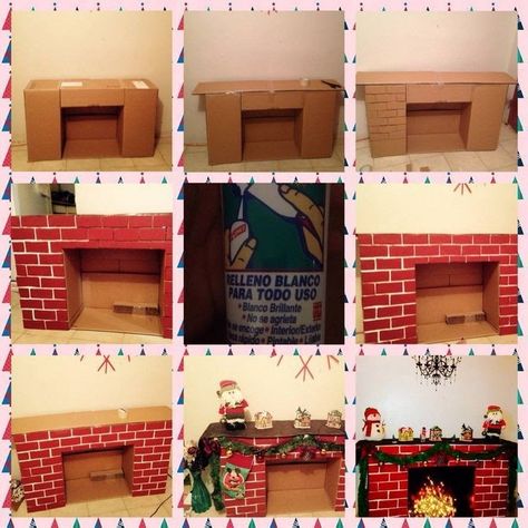 Do-it-yourself fireplace for the New Year 2021: learn how to create and decorate it Christmas Desk Decorations, Christmas Cubicle Decorations, Diy Christmas Fireplace, Cardboard Fireplace, Fake Fireplace, Christmas Fireplace Decor, Easy Christmas Decorations, Office Christmas Decorations, Faux Fireplace