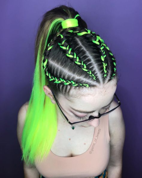 Neon Braids Festival, Yellow Braids, Best Ombre Hair, Shaved Side Hairstyles, Rock Hairstyles, Brown Ombre Hair, Hairstyle Youtube, Box Braids Styling, Festival Hair