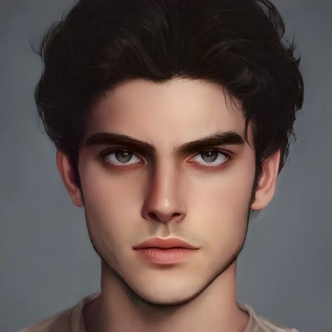 Dark Hair Blue Eyes, Blue Eyed Men, Character Inspiration Male, Boy Face, Smiling Man, Digital Portrait Art, Face Characters, Boy Character, Bts Aesthetic Pictures