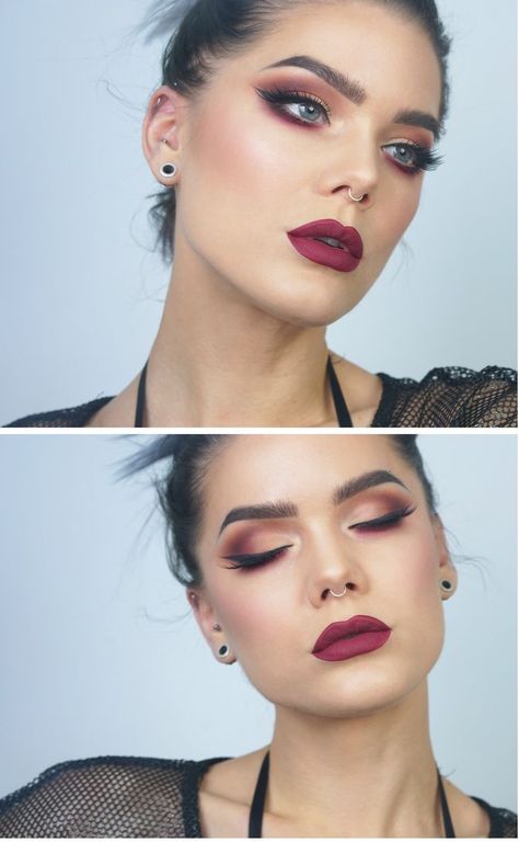 Resolution Make Up Designs, Cheap Makeup Brushes, Cute Eyeshadow Looks, Linda Hallberg, Red Eyeshadow, Beauty Make-up, Red Makeup, Winged Liner, Trendy Makeup