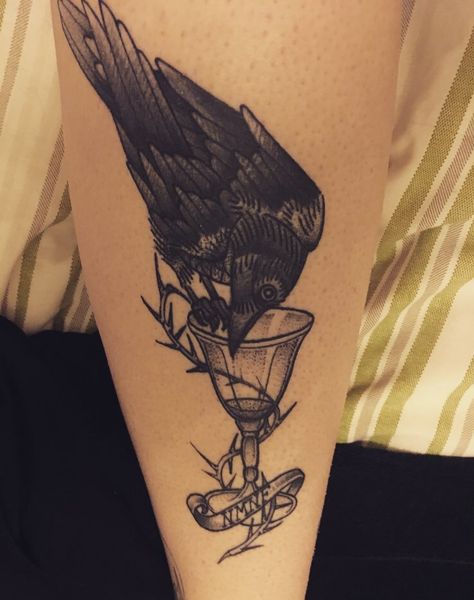 Crow And Cup Tattoo, Crow Tattoo For Women, Grishaverse Tattoo, Six Of Crows Tattoo, Dregs Tattoo, Six Crows, Cup Tattoo, Crow Tattoo, Bad Life