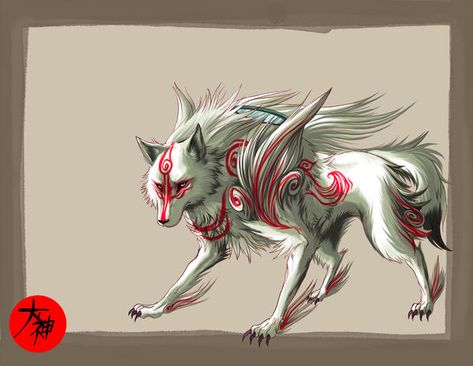 Japanese Wolf, Arte Peculiar, Japanese Mythology, Wolf Spirit Animal, Canine Art, Wolf Drawing, Japanese Tattoo Art, Anime Wolf, Arte Inspo