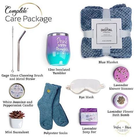 This care package for women expresses love! Show her you care and lift her spirits with our get well soon gift. 
Our sick care package self-care kit to aid in surgery recovery. Get well soon with our lavender bath gift set. Includes stress relief bath bomb, shower steamer, and soap. Treat yourself to a spa-like experience at home while enjoying the vanilla candle!
Surprise your friend with a spa experience at home! Perfect for women in need of some self-care #ad #millerglitz #spa #getwell Get Well Soon Baskets For Women, Sick Friend Care Package, Knee Surgery Care Package Basket Ideas, Hospital Care Package Ideas For Women, Care Package For Sick Friend, Care Packages For Sick Friends, Sick Care Package, Hospital Gift Baskets, Hospital Care Package