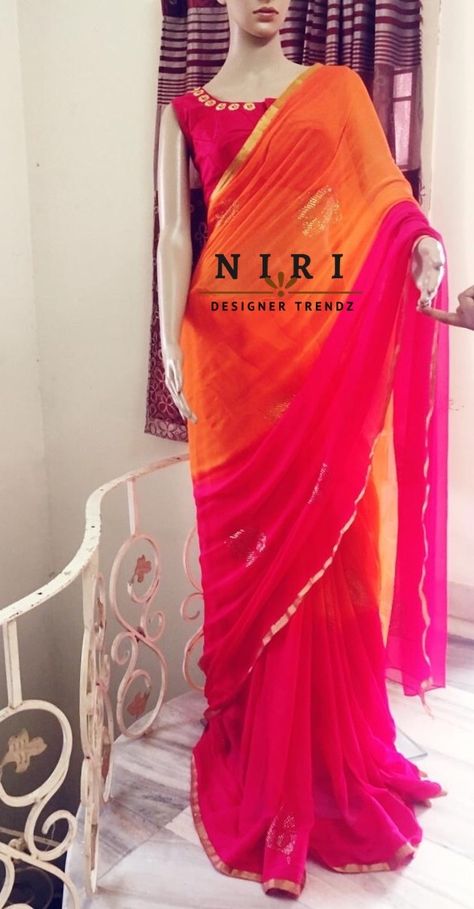 Chiffon Half Saree, Pink Colour Combination, Floral Sarees, Stylish Saree, Pure Chiffon Sarees, Pink Color Combination, Kanjivaram Sarees Silk, Chiffon Sarees, Bridesmaid Saree