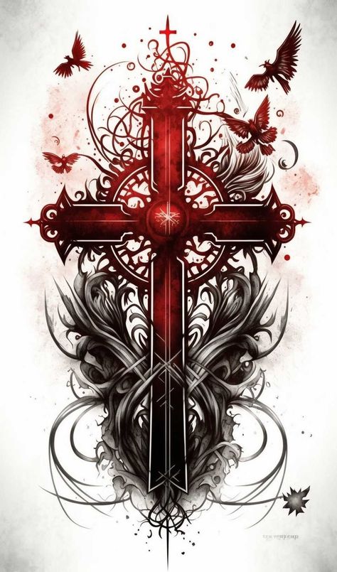 Cross Skull Tattoo, Fire And Ice Roses, Crucifixion Art, Men's Tattoos, Gothic Tattoos, Masculine Tattoos, Bible Tattoos, Celtic Cross Tattoos, Animal Tattoo Ideas