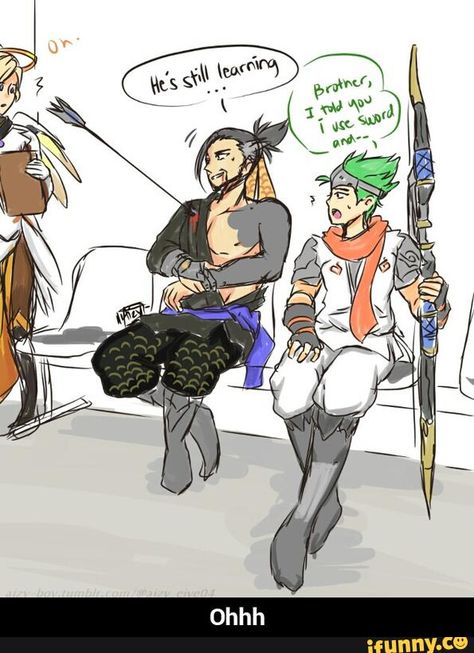 Overwatch Comics, Genji And Hanzo, Overwatch Hanzo, Overwatch Funny, Overwatch Memes, Overwatch Comic, Overwatch Fan Art, Video Game Memes, Overwatch 2