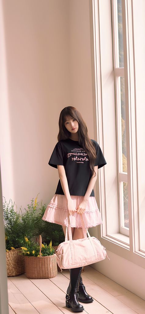 Wonyoung Fits, Kpop Beauty, Outfit Pink, Korean Star, Pink Skirt, Cute Outfit, School Fashion, Aesthetic Pictures, Asian Beauty