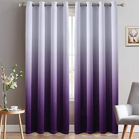 Amazon.com: Yakamok Thermal Insulated Grommet Window Drapes Gradient Color Ombre Purple Blackout Curtains Room Darkening Panels for Bedroom (Purple, 52x96 Inch, Set of 2) : Home & Kitchen Purple Blackout Curtains, Ombre Curtains, Bedroom Purple, Purple Curtains, Curtains Room, Drapes For Living Room, Purple Bedroom, Purple Rooms, Curtain Room