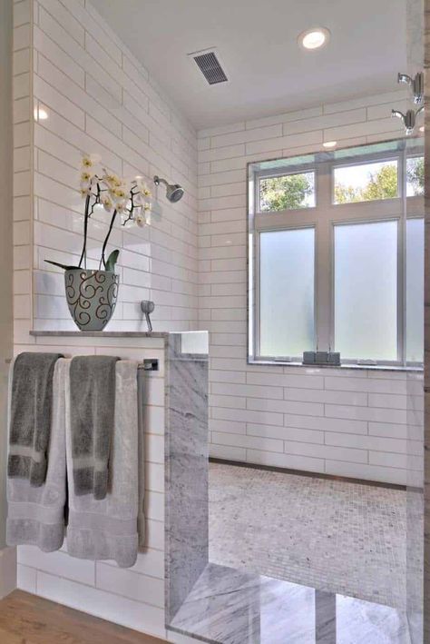 Modernized Texas farmhouse filled with eye-catching details Showers Without Doors, Small Bathroom With Shower, Master Bath Shower, Bathroom Tub Shower, Budget Bathroom Remodel, Farmhouse Shower, Bathtub Remodel, Master Bath Remodel, Modern Farmhouse Bathroom