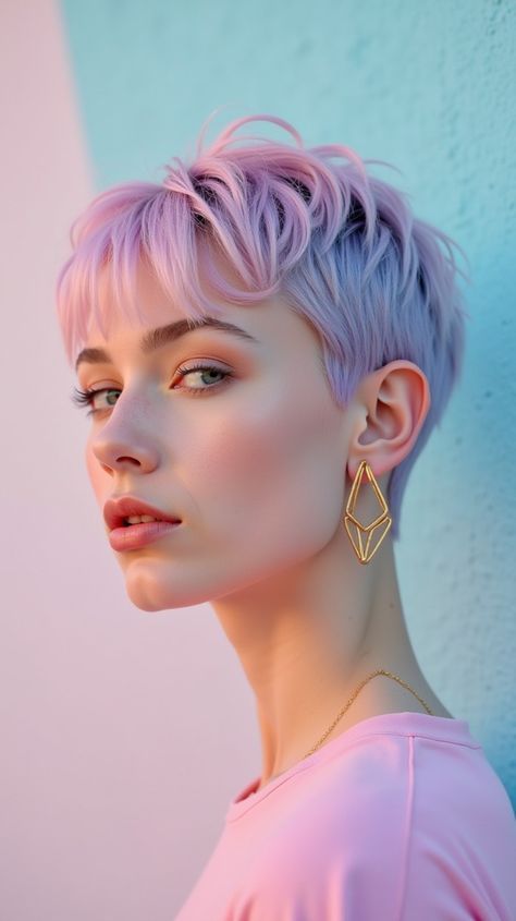 Pink Pixie Cut, Colorblock Hair, Brown Pixie, Brown Pixie Cut, Pink Pixie, Half And Half Hair, Purple Streaks, Copper Blonde, Creative Hair Color