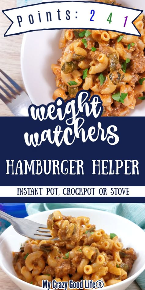 This homemade Weight Watchers Hamburger Helper recipe is just as easy to make as the boxed version, but it's healthier and tastes better, too! This quick dinner is a family friendly meal that you can make as spicy as you like. You can make this tasty dish in the Instant Pot, Crock Pot or on the stove top.  Weight Watchers Points: 2 Blue, 4 Green, 1 Purple Ground Beef | Ground Turkey | Easy Dinner | Kid Dinner | Family Dinner We Blue Plan Recipes, Simple Ww Dinners, Weight Watchers Ground Beef, Ww Recipes With Ground Beef, Ww Dinner Recipes Ground Turkey, Weight Watcher Supper Ideas, Weight Watcher Recipes With Ground Turkey, Ww Recipes Ground Beef, Ww Dinner Recipes Beef