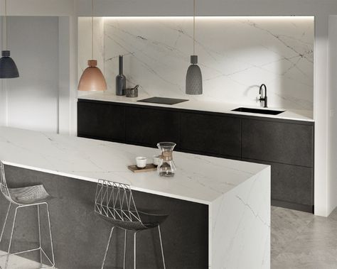 Ethereal Noctis Silestone, Silestone Ethereal Noctis, Silestone Kitchen, Silestone Quartz Countertops, Stone Pool Coping, Staining Wood Floors, Brass Lamps, Kitchen Finishes, Waterproof Flooring