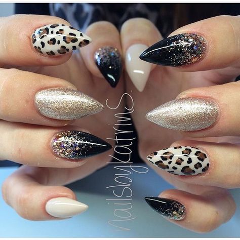 Leopard Sparkle Nails, Orange And Black Leopard Print Nails, Ombre Leopard Nails, Lepord Nails Designs, Glitter Leopard Nails, Black Leopard Nails, Fall Leopard Nails, Rockabilly Nails, Leopard Print Nail Art