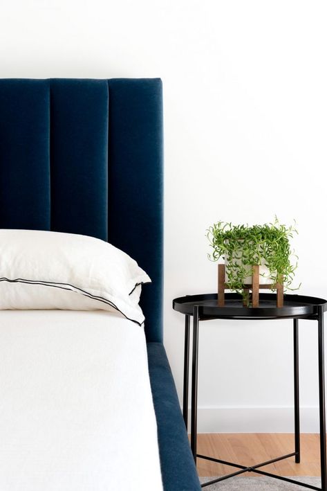 Royal Blue Bed Frame Bedroom Ideas, Royal Blue Headboard Bedroom Ideas, Headboard And Bed Frame, Blue Velvet Headboard, Baldwin Hills, Modern Powder Rooms, Modern Design Ideas, Blue Headboard, Velvet Bed Frame