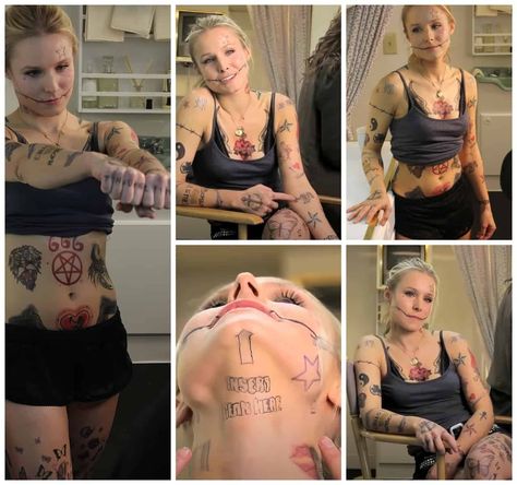 Hey everyone, have you ever caught yourself in the endless scroll of social media and suddenly had to do a double-take at Kristen Bell's "tattoos"? Bell Tattoo, Masculine Tattoos, Big Joke, Dax Shepard, Full Tattoo, Knuckle Tattoos, Kristen Bell Tattoos, Diamond Tattoos, Punk Rocker