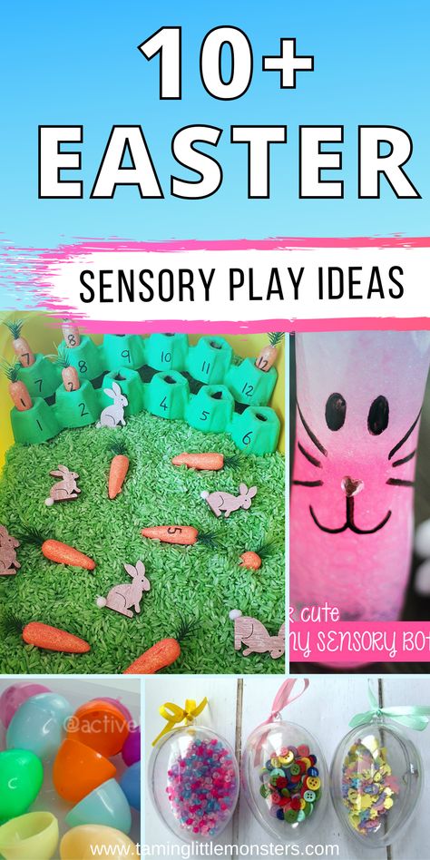 There are 10+ fun and east Easter sensory activities for kids that you should try. Perfect for babies, toddlers and preschool classrooms. #easter #sensory #babies #toddlers #preschool Easter Sensory Activities, Dough Slime, Sensory Activities For Kids, Preschool Steam, Easter Sensory, Sensory Activities For Preschoolers, Easter Play, Easter Preschool, Easter Activities For Kids