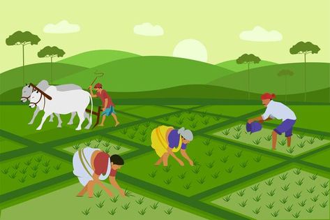 Indian agriculture working farmer harves... | Premium Vector #Freepik #vector #background #people #water #man Agriculture Pictures, Indian Agriculture, Farmer Painting, Village Scene Drawing, Walking Cartoon, Free Green Screen Backgrounds, Free Cartoon Characters, Cartoon Maker, Farm Cartoon