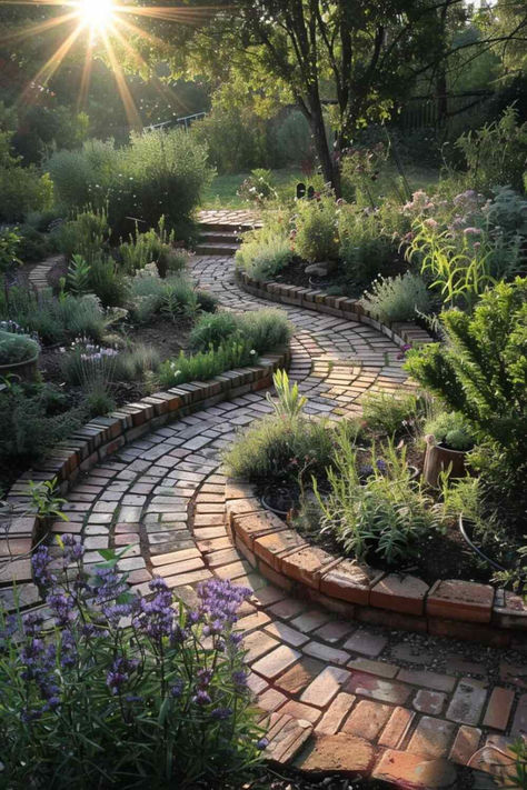 38 Outdoor Herb Garden Designs for Nature Lovers Winding Path Garden, Herb Landscaping, Herb Garden Ideas Outdoor, Herb Garden Designs, Natural Garden Design, Nature Backyard, Scotland Cottage, Natural Backyard, Garden Layers