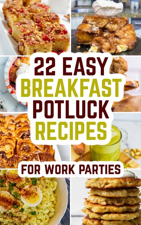 Planning a work breakfast potluck? These simple and flavorful dishes are great for feeding a crowd. These breakfast potluck ideas for work are sure to impress everyone. Save this pin for quick potluck ideas you'll use again! Breakfast Ideas Potluck Work, Breakfast Fellowship Ideas, Breakfast Luncheon Ideas, Breakfast Recipes For Work, Easy Breakfast For Potluck, Cheap Breakfast Potluck Ideas, Breakfast Casserole For Potluck, Breakfast Foods For Potluck, Breakfast For A Potluck