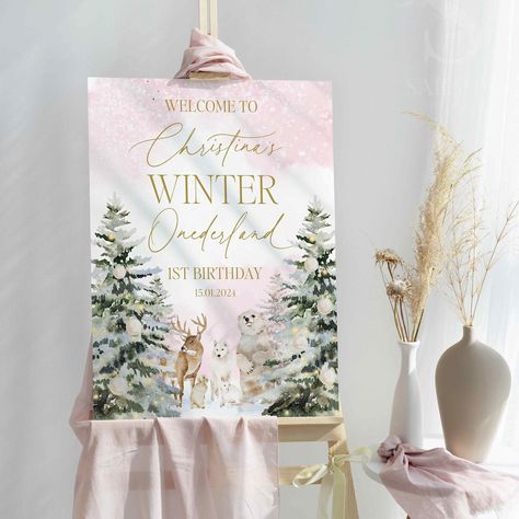 Winter Wonderland Welcome Sign, Winter Baby Shower Themes, Winter Wonderland Birthday, Birthday Welcome Sign, Different Signs, Welcome Sign Template, Pink Winter, Welcome Poster, Shower Themes