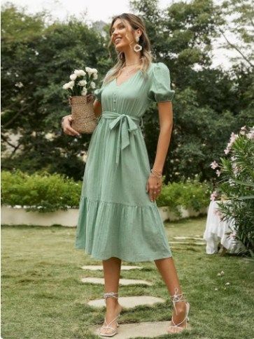 Top trendy and chic summer maxi dresses - Miss M.V. Sage Green Midi Dress, Cotton Boho Dress, Green Boho Dress, Shirt Midi Dress, Recruitment Outfits, Summer Dress Women, Bohemian Style Clothing, Tie Waist Shorts, Women Office